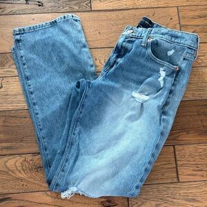 Women’s Lucky Easy Rider Mid-Rise Boot Blue Distressed Jeans, size 6, 28R